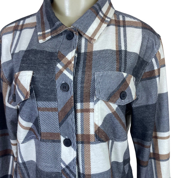 Thread & Supply Women's Brown/Gray Plaid Button Up Long Sleeve Flannel Shirt Size S