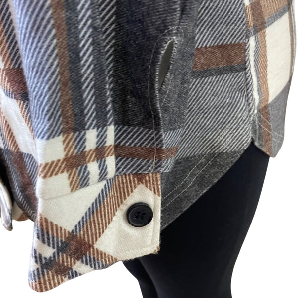 Thread & Supply Women's Brown/Gray Plaid Button Up Long Sleeve Flannel Shirt Size S