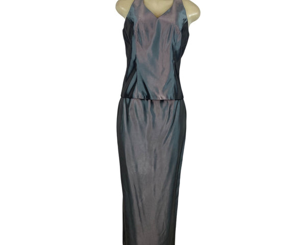 David’s Bridal Women’s Halter Neck Silver Sleeveless Maxi Dress Set Size 8