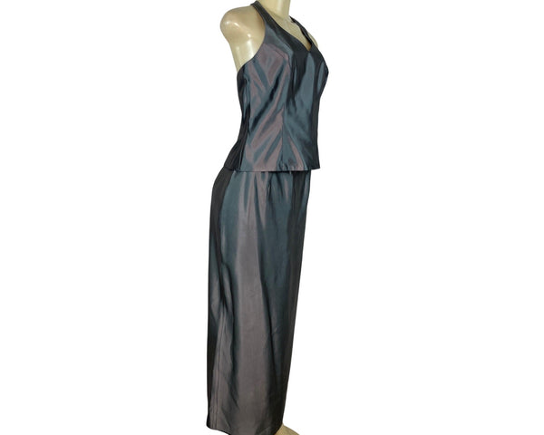 David’s Bridal Women’s Halter Neck Silver Sleeveless Maxi Dress Set Size 8