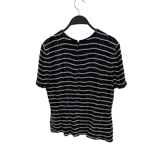 Black & White Striped Short-Sleeve Sequin Top