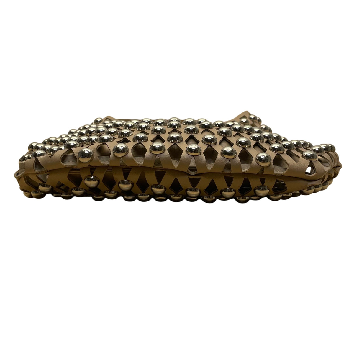 Studded Taupe Brown Faux Leather Shoulder Bag With Open Lattice Style Size M