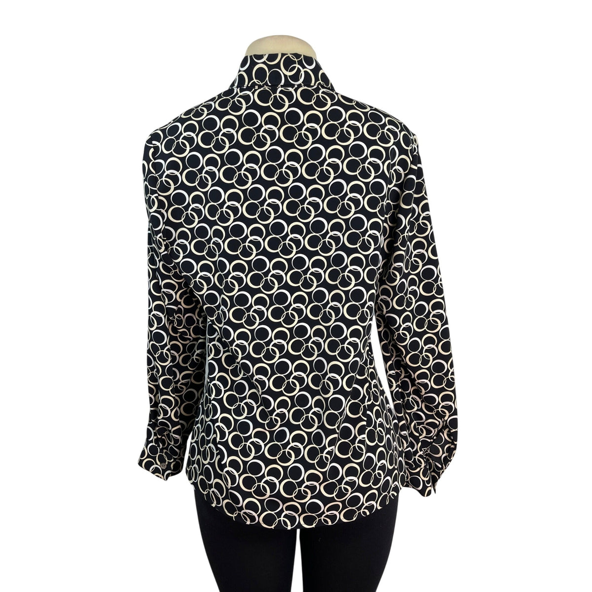 Meg Allen Black & White Circle Print Button-Up Blouse Long Sleeves Shirt Size M