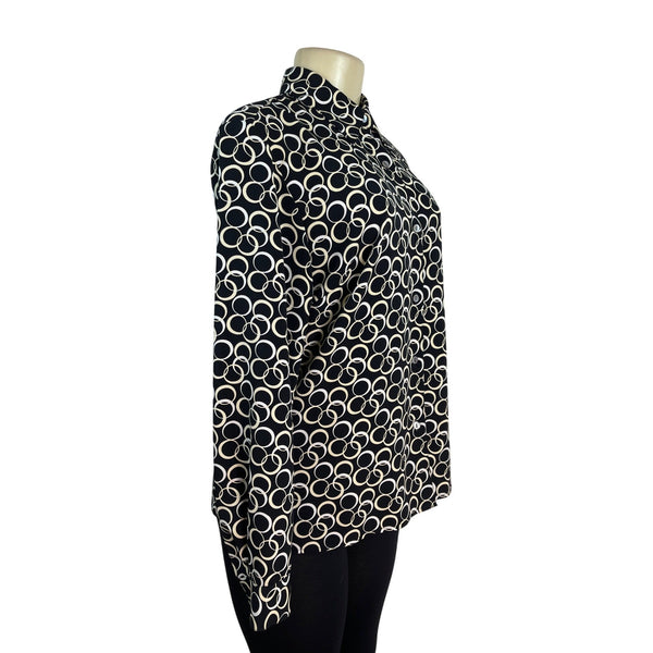 Meg Allen Black & White Circle Print Button-Up Blouse Long Sleeves Shirt Size M