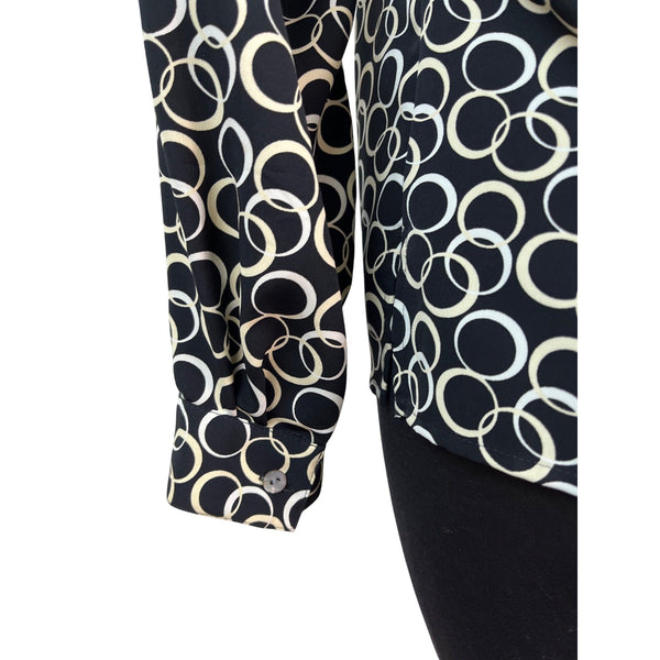 Meg Allen Black & White Circle Print Button-Up Blouse Long Sleeves Shirt Size M