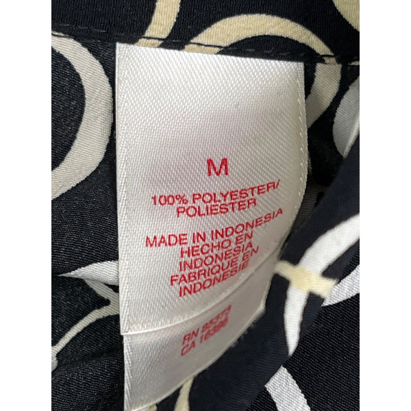 Meg Allen Black & White Circle Print Button-Up Blouse Long Sleeves Shirt Size M