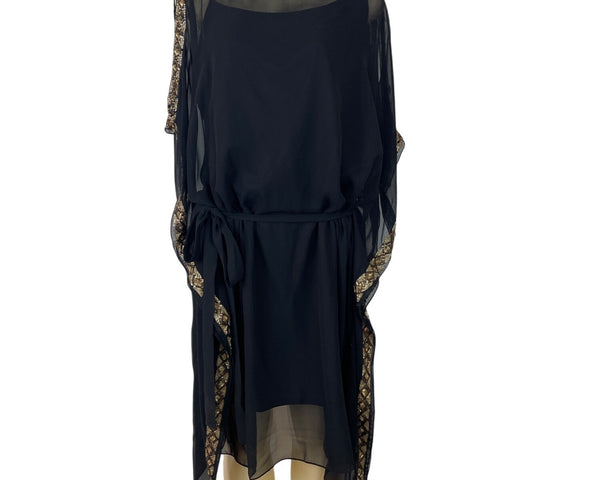 Aidan Mattox Black & Gold Shear Cold Shoulder Embellished Trim Dress Size 18W