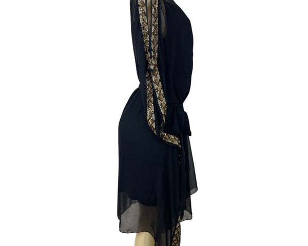 Aidan Mattox Black & Gold Shear Cold Shoulder Embellished Trim Dress Size 18W