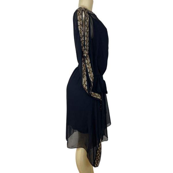 Aidan Mattox Black & Gold Shear Cold Shoulder Embellished Trim Dress Size 18W