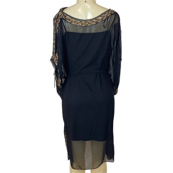 Aidan Mattox Black & Gold Shear Cold Shoulder Embellished Trim Dress Size 18W