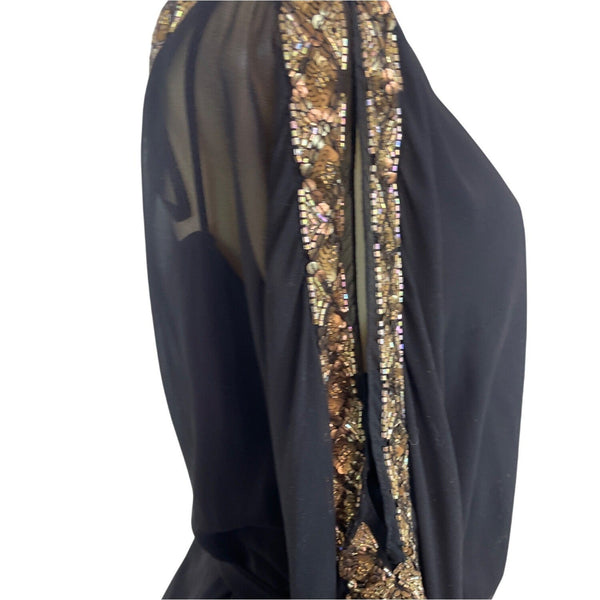 Aidan Mattox Black & Gold Shear Cold Shoulder Embellished Trim Dress Size 18W