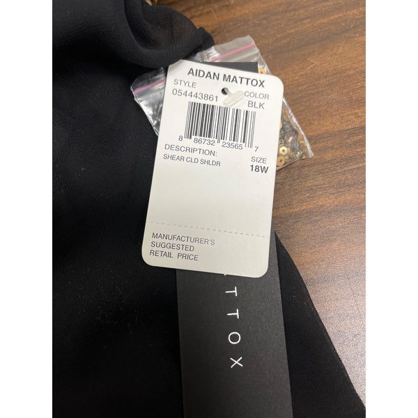 Aidan Mattox Black & Gold Shear Cold Shoulder Embellished Trim Dress Size 18W