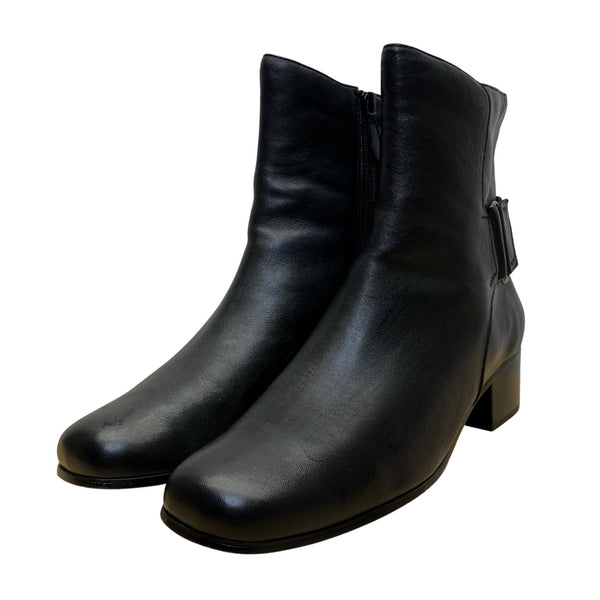 Walking Cradles Women’s Black Leather Lucie Heeled Ankle Boots Size 12W