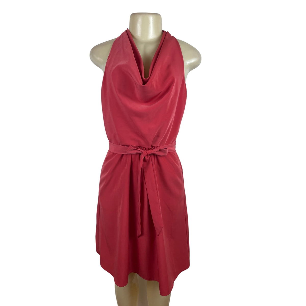 Ann Taylor Red Halter Neck Sleeveless Dress With Belt Tie Back Pleated Sz 2