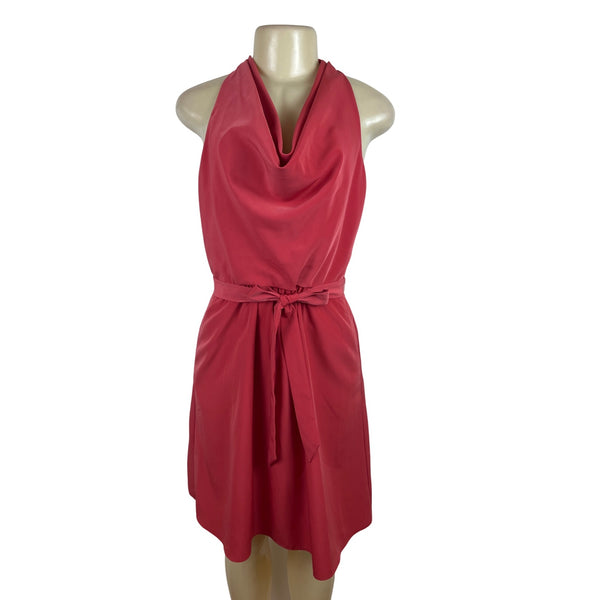 Ann Taylor Red Halter Neck Sleeveless Dress With Belt Tie Back Pleated Sz 2