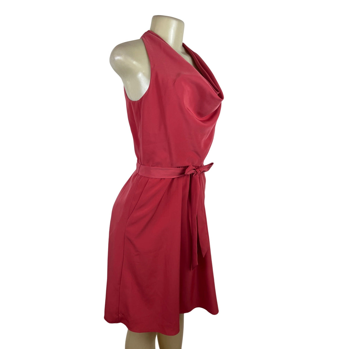 Ann Taylor Red Halter Neck Sleeveless Dress With Belt Tie Back Pleated Sz 2