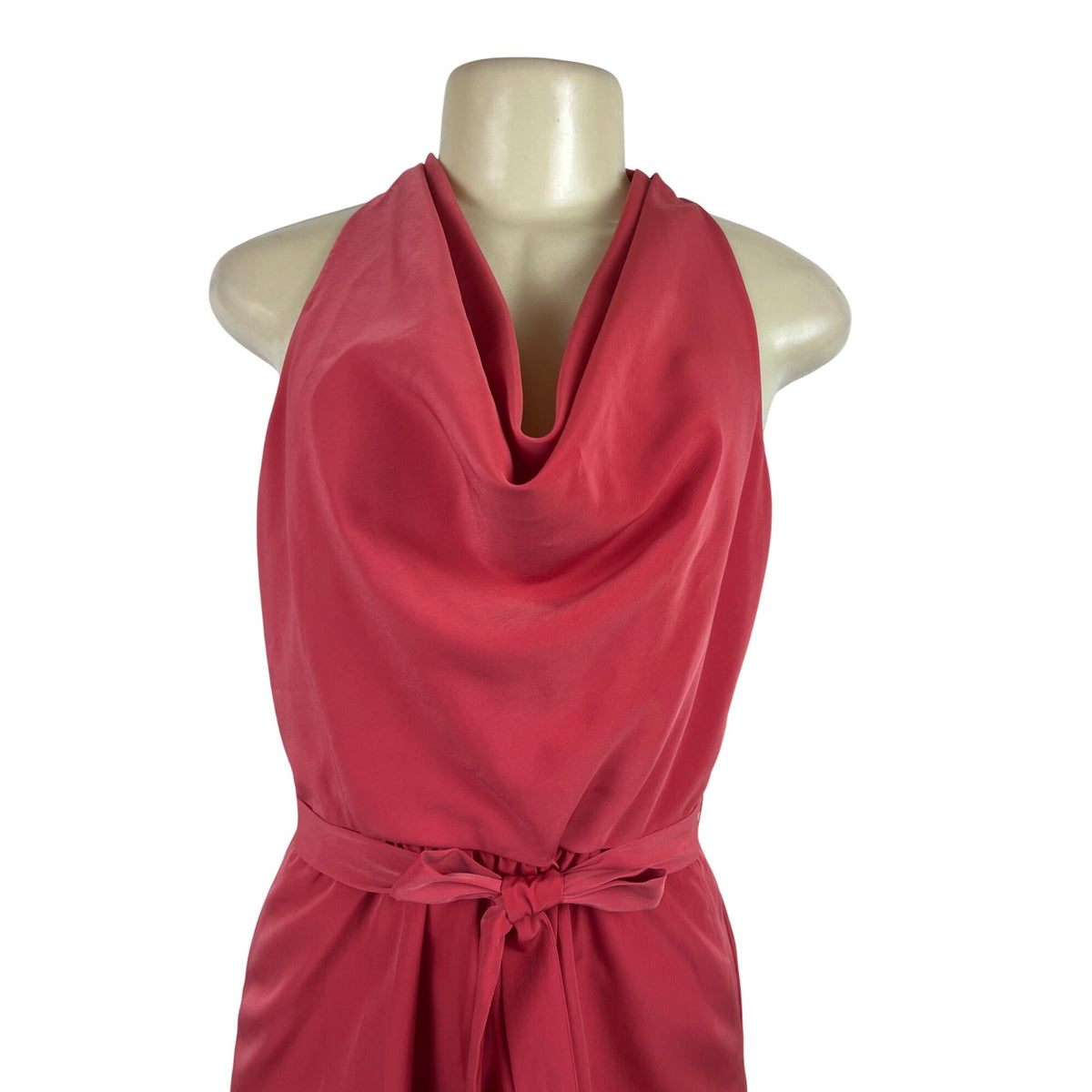 Ann Taylor Red Halter Neck Sleeveless Dress With Belt Tie Back Pleated Sz 2