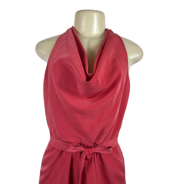 Ann Taylor Red Halter Neck Sleeveless Dress With Belt Tie Back Pleated Sz 2