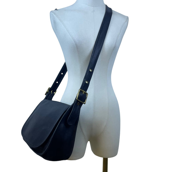 Coach Women’s Blue Leather Adjustable Strap Flap Closure Crossbody Bag