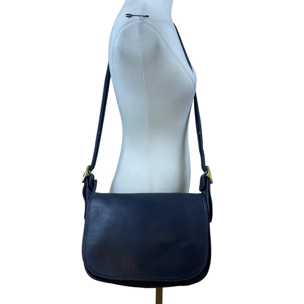 Coach Women’s Blue Leather Adjustable Strap Flap Closure Crossbody Bag