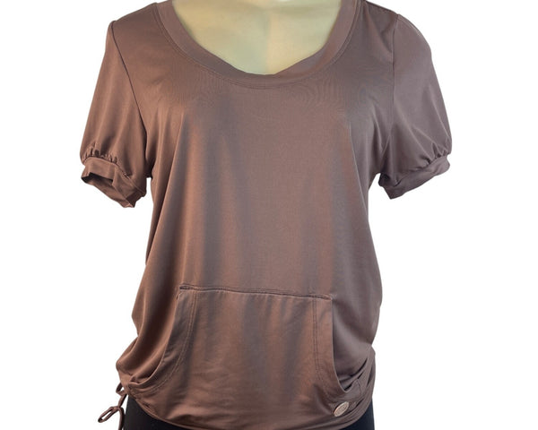 Adidas Stella McCartney Womens Brown Short Sleeve Shirt With Drawstring Hem Sz S