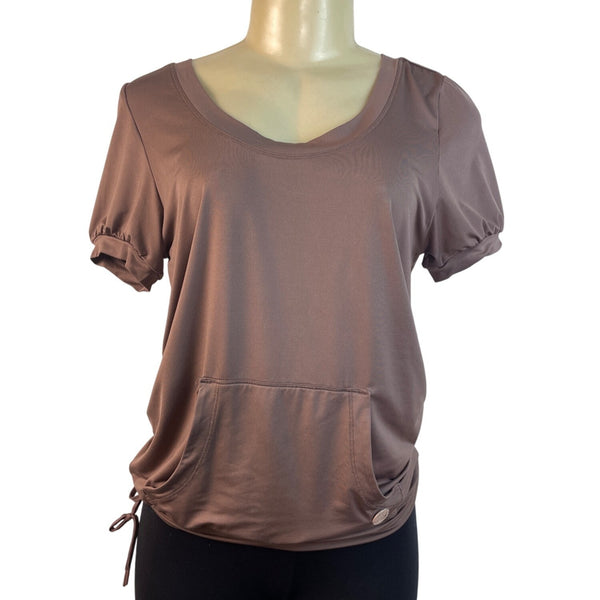 Adidas Stella McCartney Womens Brown Short Sleeve Shirt With Drawstring Hem Sz S