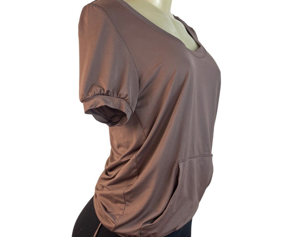 Adidas Stella McCartney Womens Brown Short Sleeve Shirt With Drawstring Hem Sz S