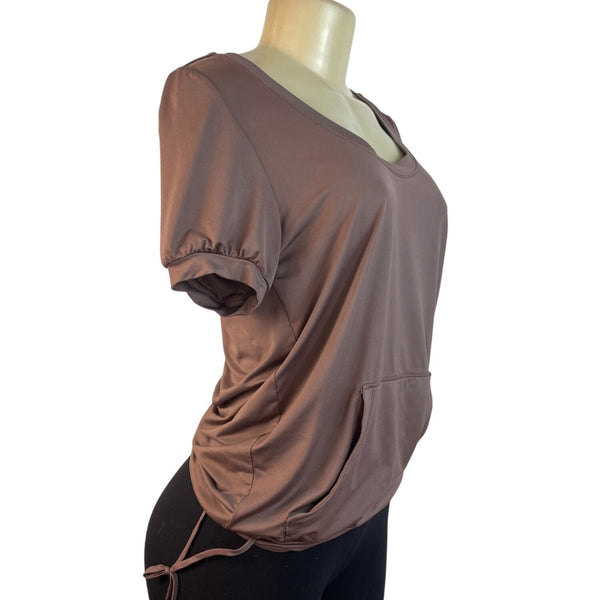 Adidas Stella McCartney Womens Brown Short Sleeve Shirt With Drawstring Hem Sz S