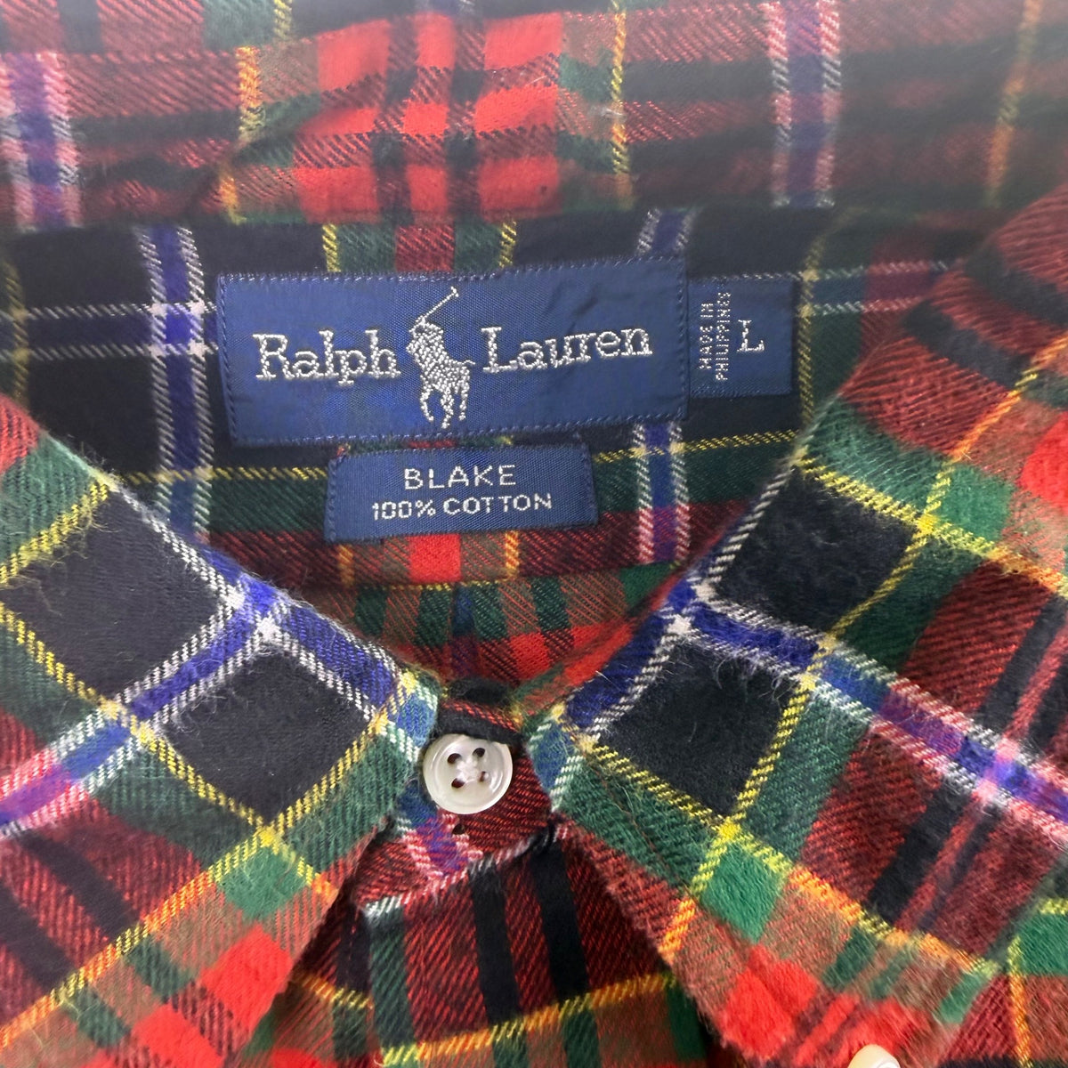 Ralph Lauren Mens Multicolor 100% Cotton Plaid Button-Down Shirt Size L