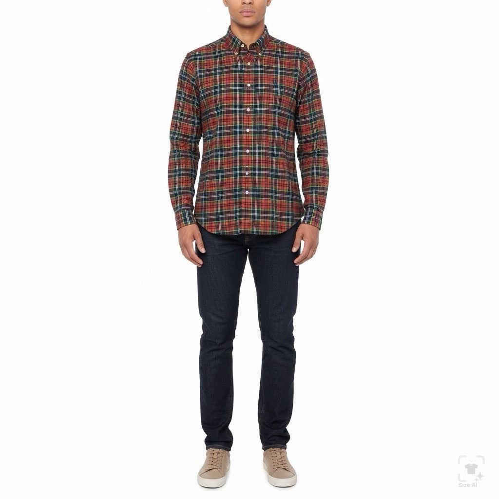 Ralph Lauren Mens Multicolor 100% Cotton Plaid Button-Down Shirt Size L