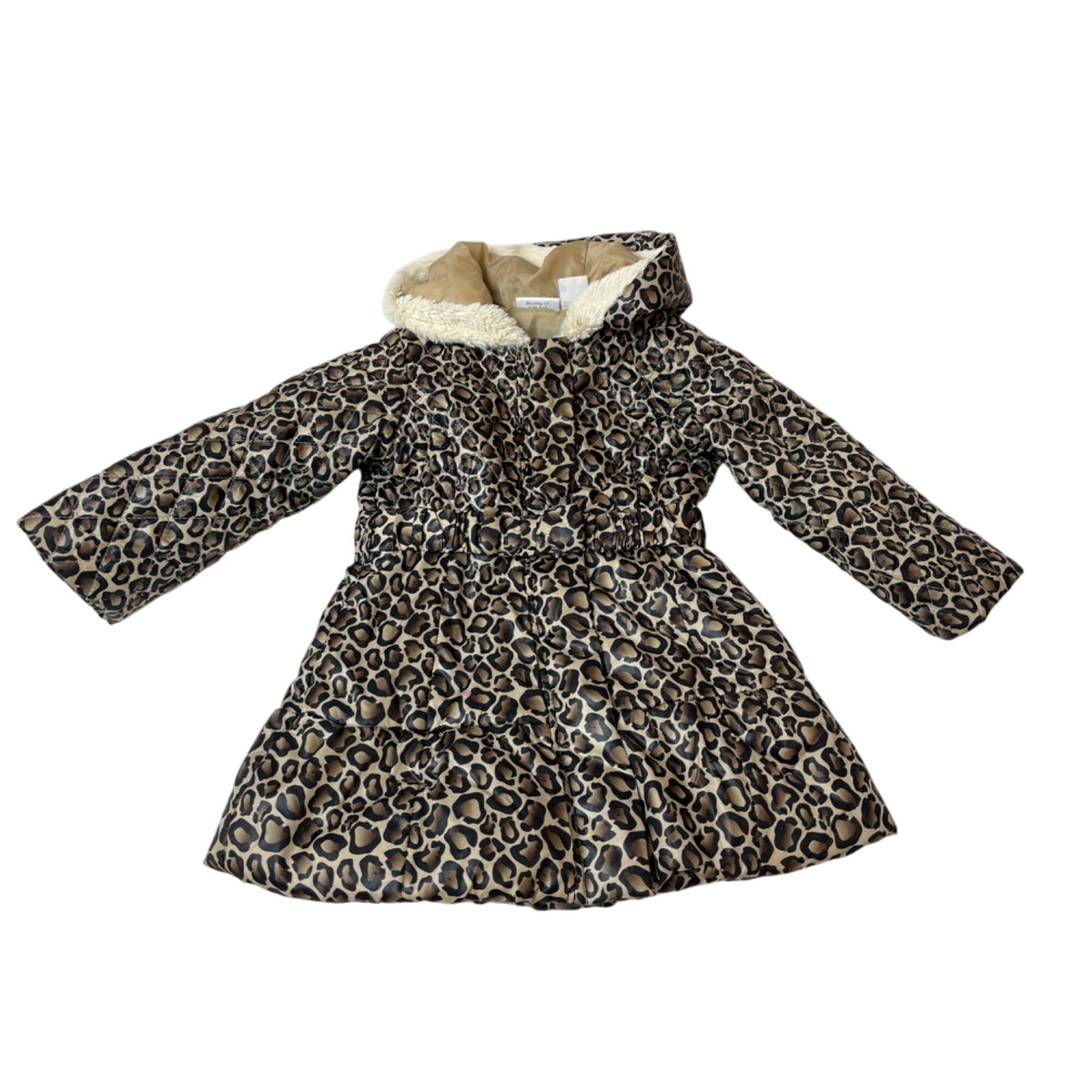 Babies Rus Toddler Girls Leopard Print Puffer Coat With Faux Fur Hood Sz 24M/2T
