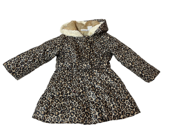 Babies Rus Toddler Girls Leopard Print Puffer Coat With Faux Fur Hood Sz 24M/2T