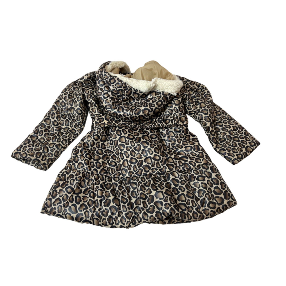 Babies Rus Toddler Girls Leopard Print Puffer Coat With Faux Fur Hood Sz 24M/2T