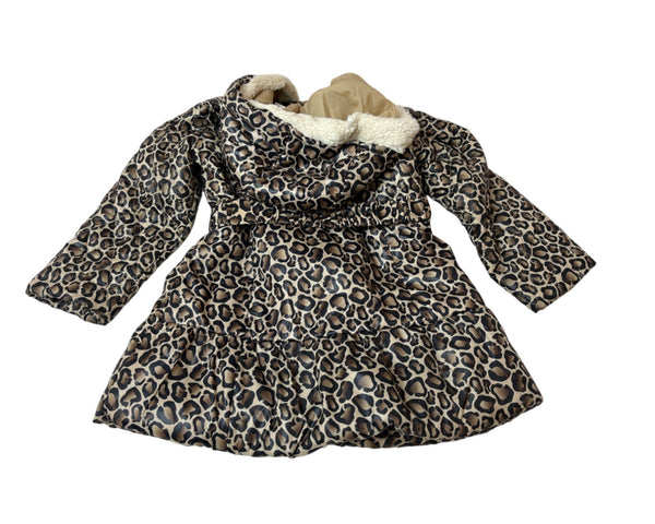 Babies Rus Toddler Girls Leopard Print Puffer Coat With Faux Fur Hood Sz 24M/2T