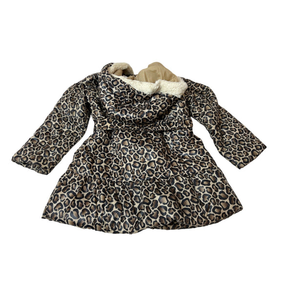 Babies Rus Toddler Girls Leopard Print Puffer Coat With Faux Fur Hood Sz 24M/2T