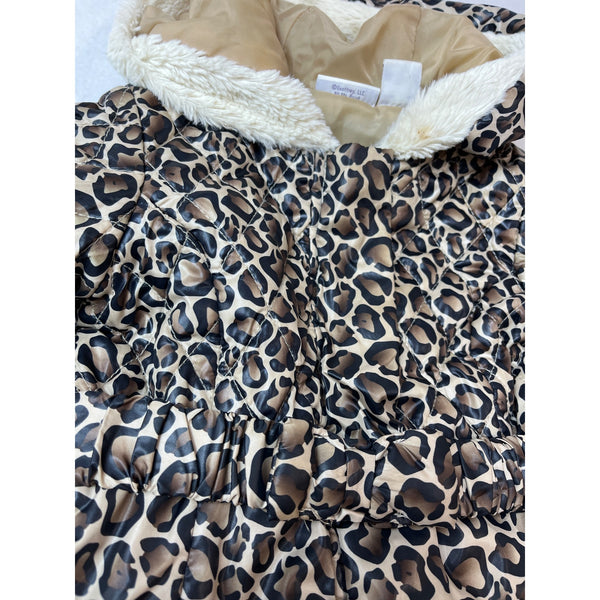 Babies Rus Toddler Girls Leopard Print Puffer Coat With Faux Fur Hood Sz 24M/2T