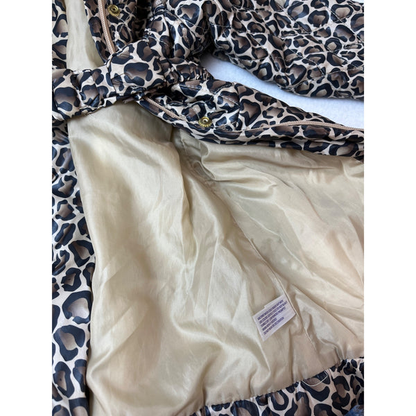 Babies Rus Toddler Girls Leopard Print Puffer Coat With Faux Fur Hood Sz 24M/2T