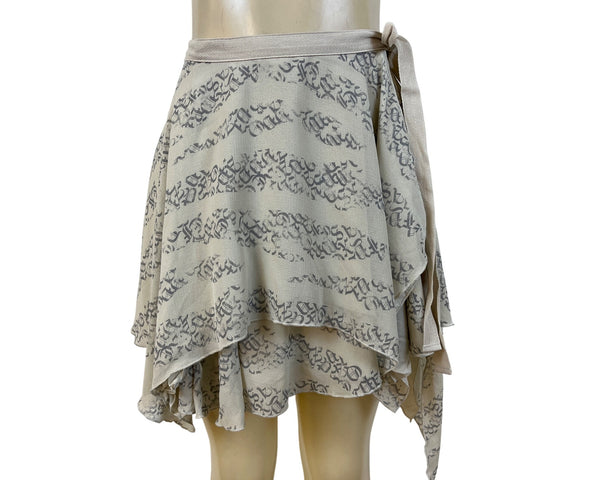 Silence + Noise Women’s Beige Gray Script Print Wrap Skirt Sz S/P - New