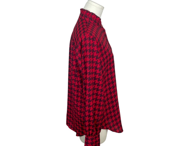 Ann Taylor Red & Black Houndstooth Pearl Details Womens Button-Up Shirt Sz S