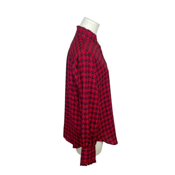Ann Taylor Red & Black Houndstooth Pearl Details Womens Button-Up Shirt Sz S