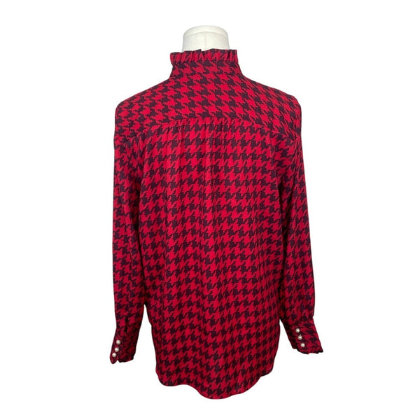 Ann Taylor Red & Black Houndstooth Pearl Details Womens Button-Up Shirt Sz S