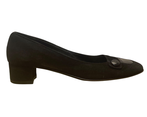 Salvatore Ferragamo Women’s Black Suede & Square-Toe Low-Heel Pumps Size 4.5B