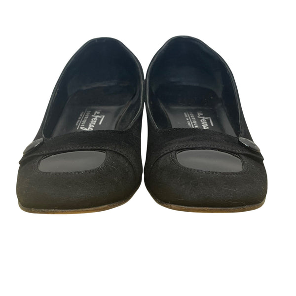 Salvatore Ferragamo Women’s Black Suede & Square-Toe Low-Heel Pumps Size 4.5B