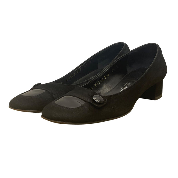 Salvatore Ferragamo Women’s Black Suede & Square-Toe Low-Heel Pumps Size 4.5B