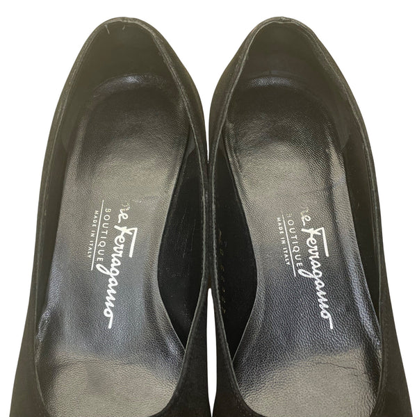 Salvatore Ferragamo Women’s Black Suede & Square-Toe Low-Heel Pumps Size 4.5B
