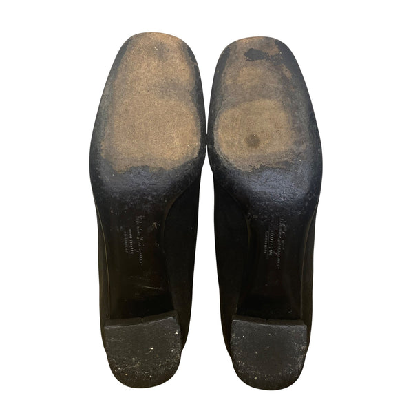 Salvatore Ferragamo Women’s Black Suede & Square-Toe Low-Heel Pumps Size 4.5B