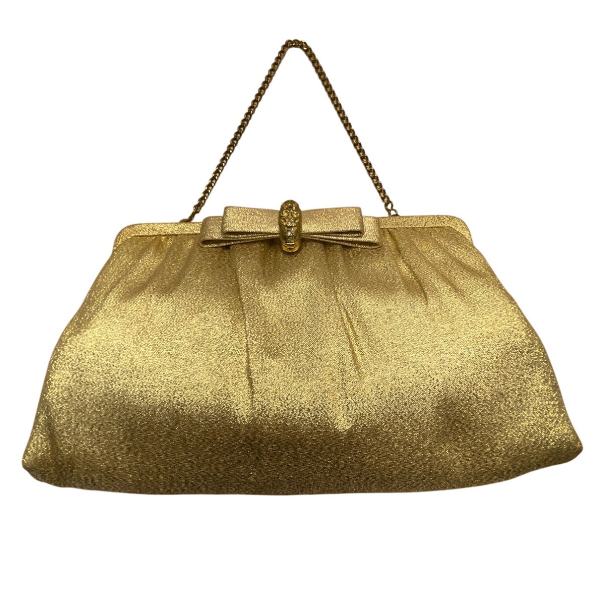 Vintage After Five Women’s Gold Mesh Chain Strap & Rhinestone Bow Accent Clutch