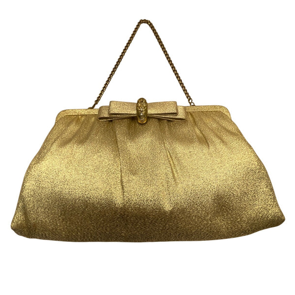 Vintage After Five Women’s Gold Mesh Chain Strap & Rhinestone Bow Accent Clutch