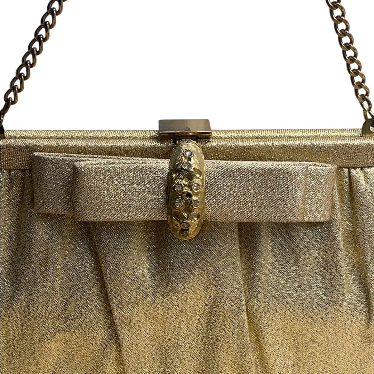 Vintage After Five Women’s Gold Mesh Chain Strap & Rhinestone Bow Accent Clutch