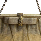 Vintage After Five Women’s Gold Mesh Chain Strap & Rhinestone Bow Accent Clutch